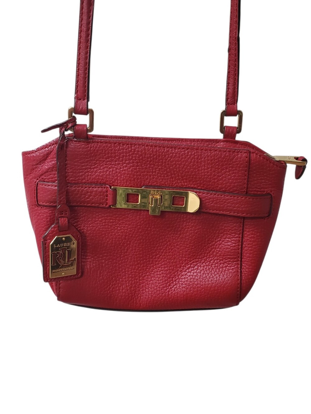 Ralph Lauren Red Pebbled Leather Small Crossbody with Gold Hardware